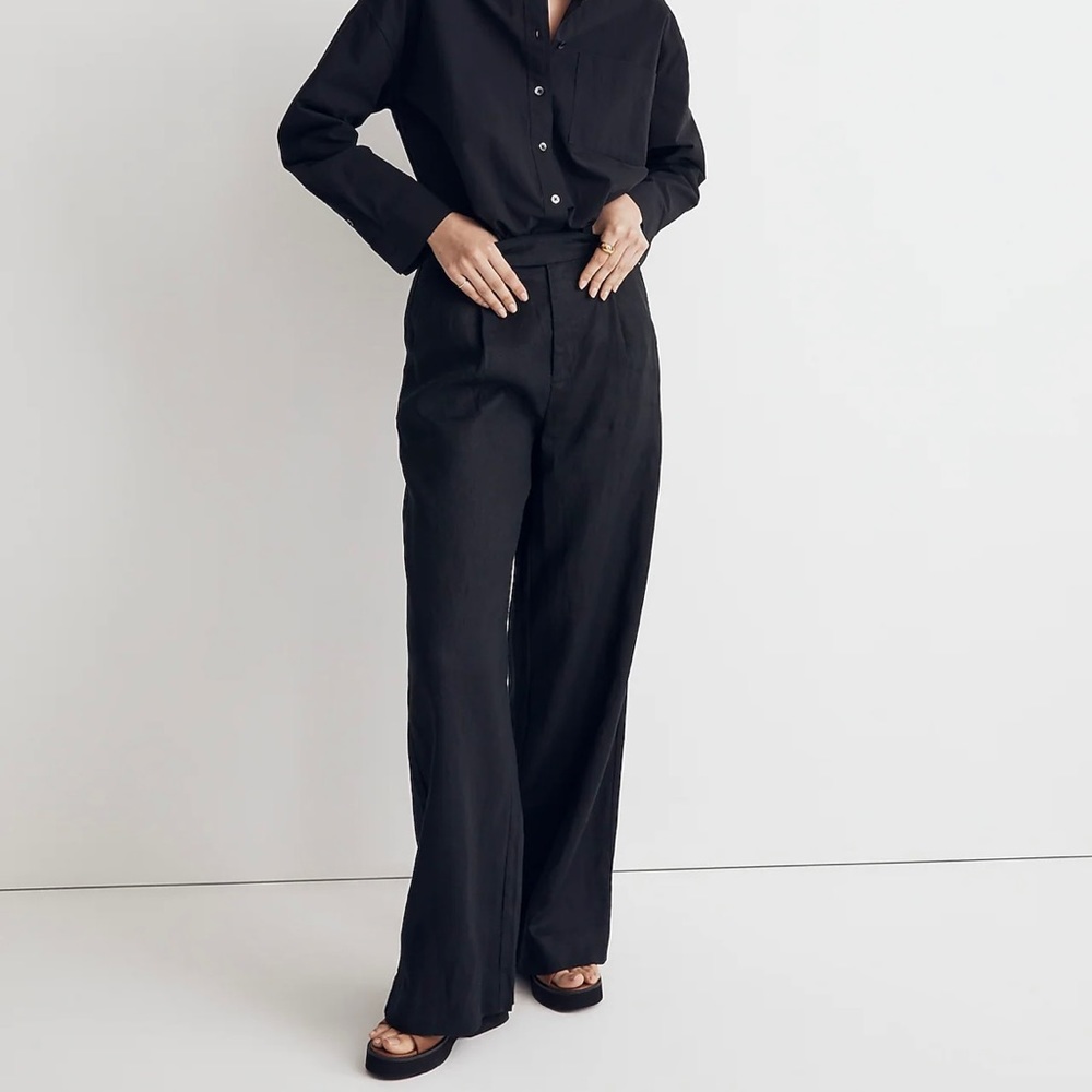 NWT Madewell The Harlow Wide Leg Pant (Linen) - Black